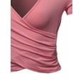 thumbnail image 4 of A2Y Women's Deep V-Neck Short Sleeve Unique Slim Fit Cross Wrap Shirt Crop Tops Rose M, 4 of 6