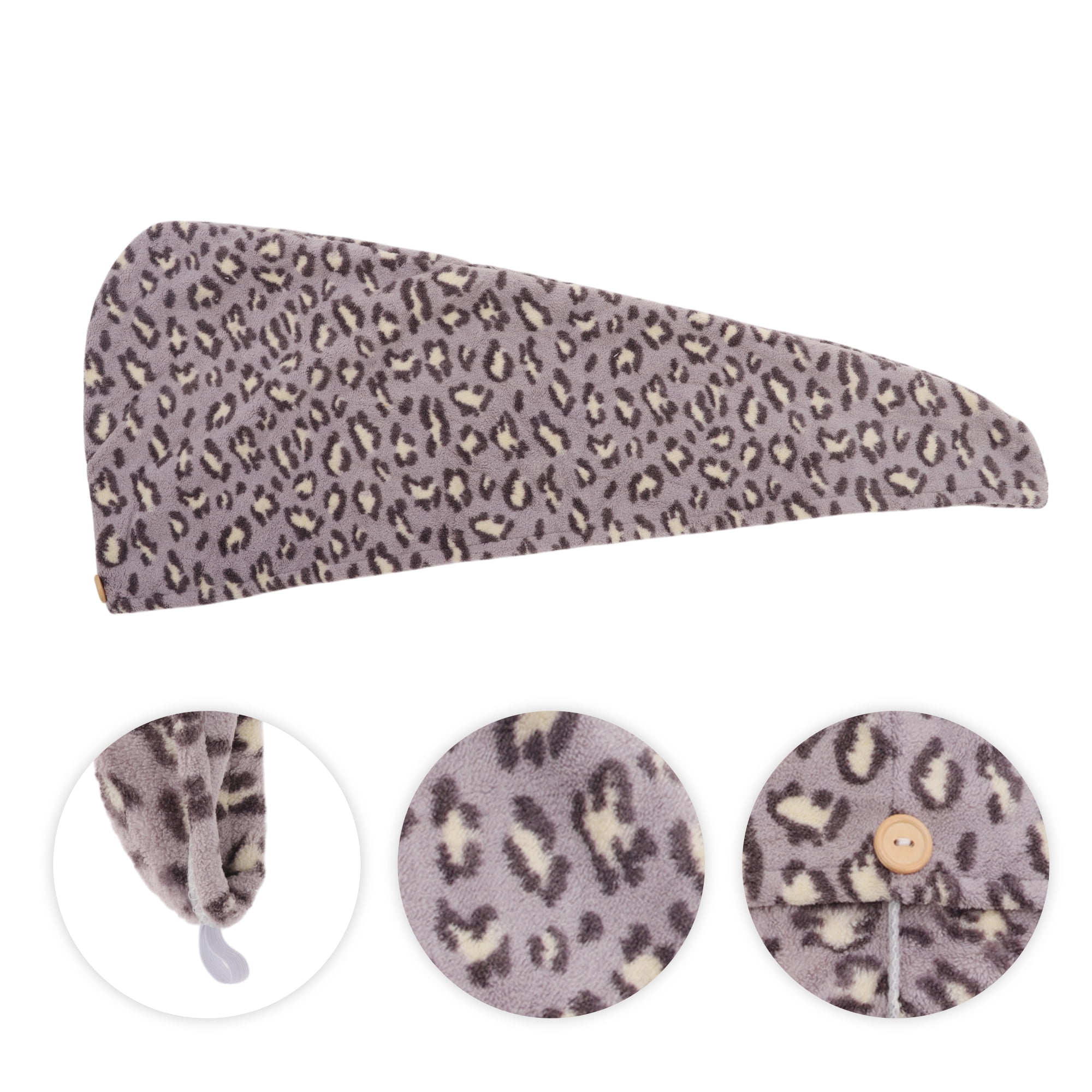 Unique Bargains Water Absorbent Leopard Print Hair Towel for Bathroom Hotel Light Purple