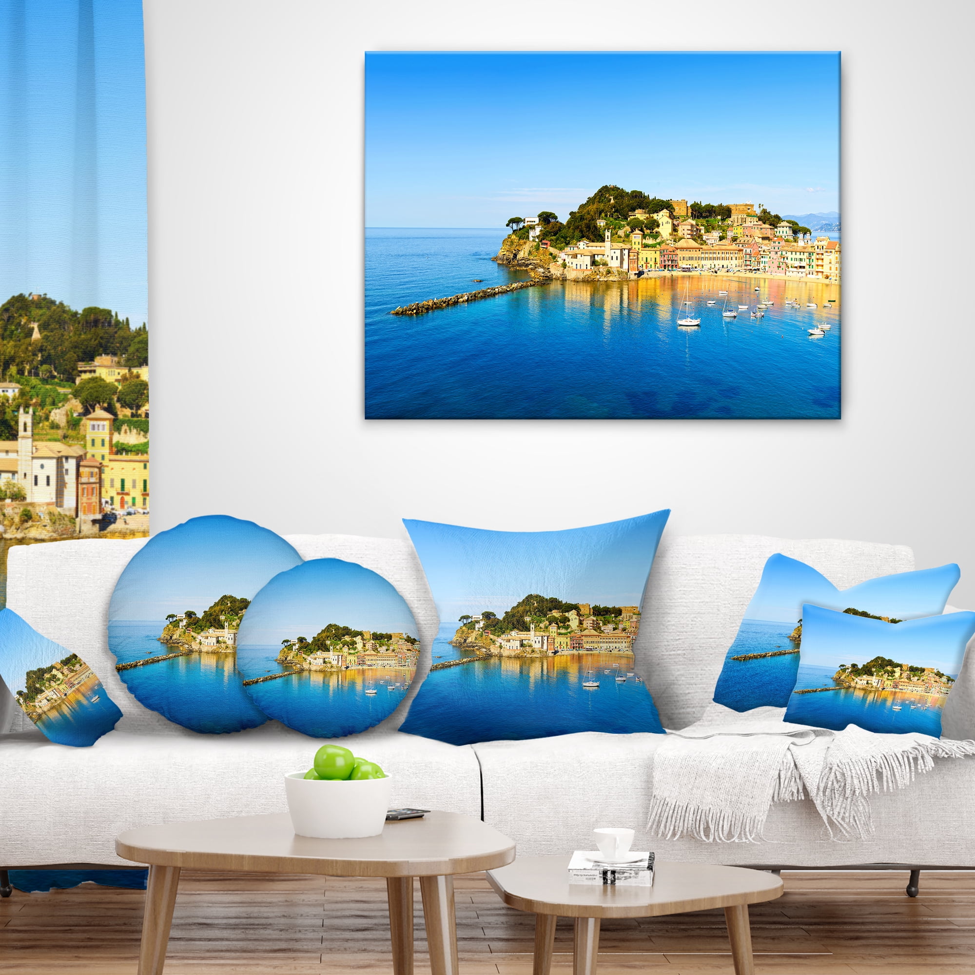 Designart Sestri Levante Silence Bay Sea - Seashore Throw Pillow - 12x20