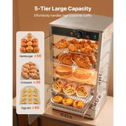 KFFKFF 5-Tier Commercial Food Warmer Display, 800W Countertop Food Warmer with LED Lighting, Adjustable Shelves, Stainless Steel Construction, 86℉~185℉ Temperature Range, 60L Capacity for Burgers