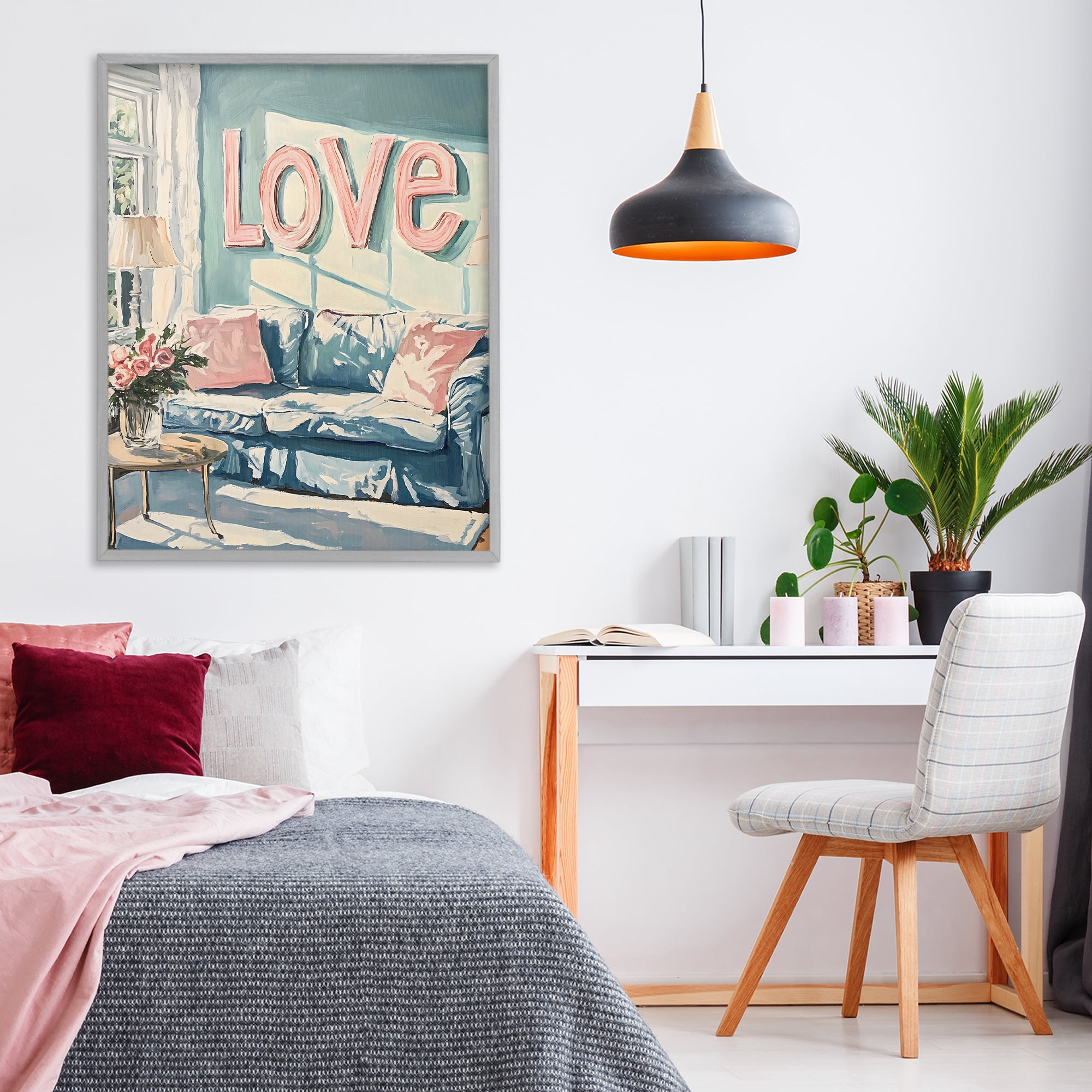 Stupell Industries Love Letters Above Cozy Couch Gray Framed Giclee Art, design by The Prints Vibe