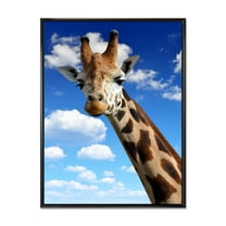 Designart 'A Giraffe On A Blue Sky Portrait' Farmhouse Framed Canvas Wall Art Print