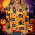 thumbnail image 2 of Halloween Womens Shirts Funny 3/4 Sleeve T Shirts Horror Castle Printed Tops Spooky Button V Neck Pullover Holiday Three Quarter Length Blouses, 3XL, 2 of 5