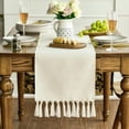 thumbnail image 4 of Ksopiavobs Beige Tassel Table Runner, Boho Linen Blend Rustic Farmhouse Style Kitchen Table Decoration Holiday Wedding Party Dinning Decor 13x36 Inch, 4 of 6