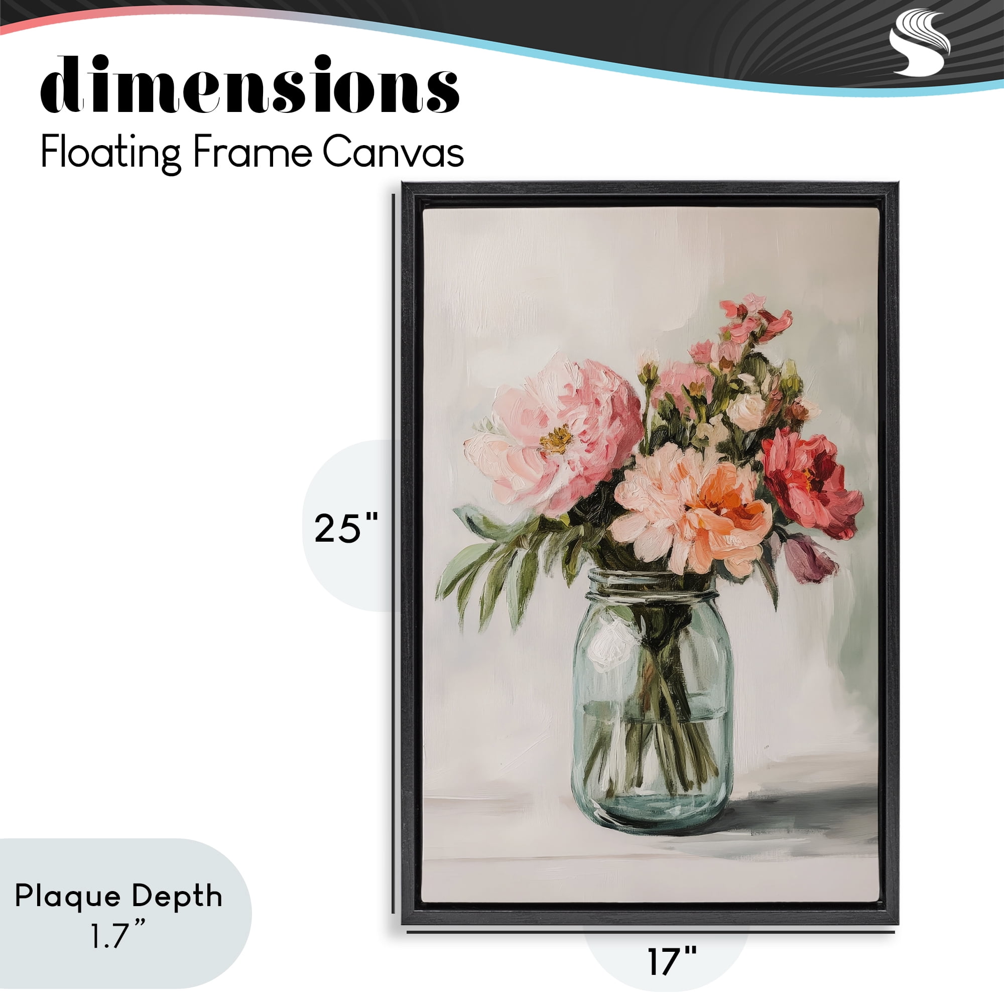 Stupell Industries Pink Flower Stems in Jar Black Framed Floater Canvas Wall Art, design by Petal Prints Design