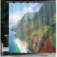 thumbnail image 4 of Ambesonne Hawaii Shower Curtain, Na Pali Coast Kauai Sea, 69"Wx70"L, Green Redwood Blue, 4 of 5