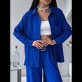 thumbnail image 4 of Conjuntos Casuales de Mujer para Estar en Casa, Camisas de Larga con Botones y Pantalones de Pierna , Chándal Azul S, 4 of 8