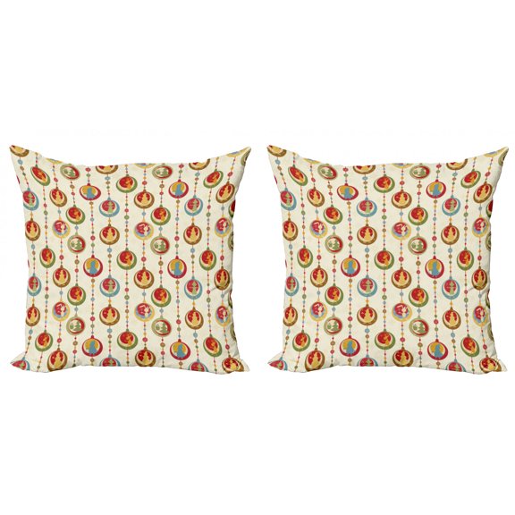 Ambesonne Christmas Throw Pillow Cover 2 Pack, Balls Deer Santa Elf, 18", Multicolor