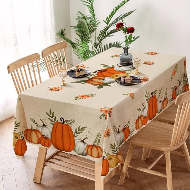 Fall Tablecloth 60x84 Inch Rectangular, Autumn Tablecloth with Multi Pumpkin Table Cloth Thanksgiving Table Cover for Party Dining Picnic Table Decorations