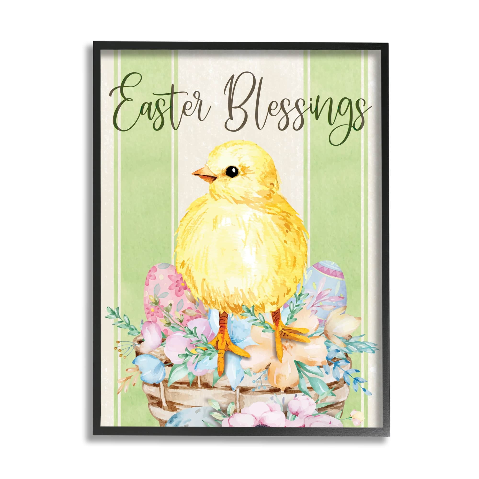 Stupell Industries Easter Blessings Text Striped Yellow Chick Egg Basket , 24 x 30, Design by ND Art