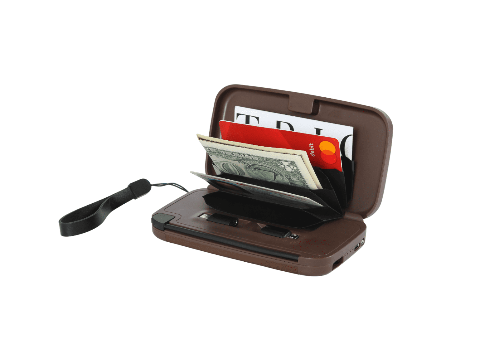 RFID Blocking Wallet & Power Bank With Built-In Charging Cable & Interchangeable Adapters (Mahogany)