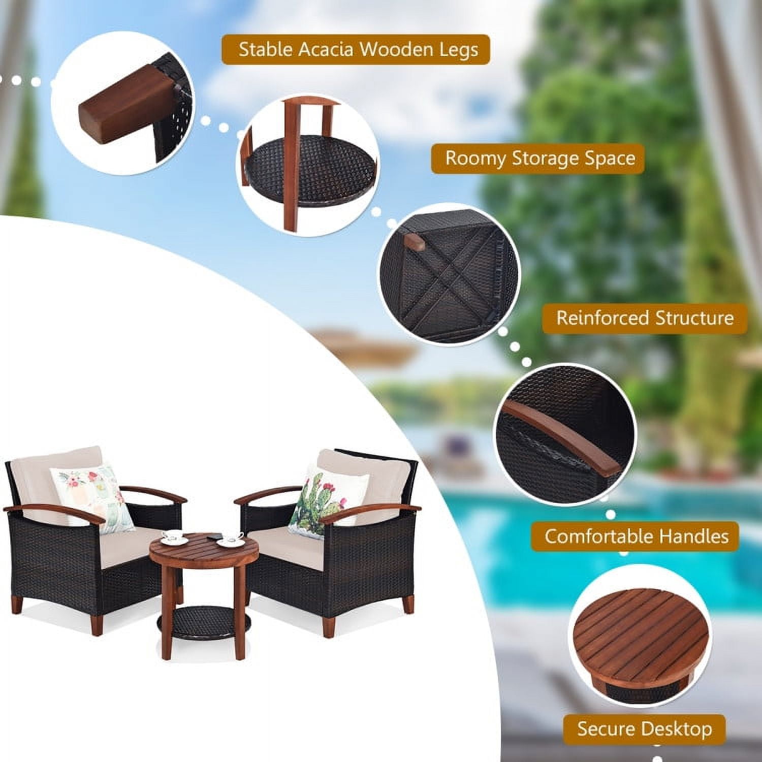 Aimee Lii 3 Pieces Patio Rattan Furniture Set with Washable Cushion and Acacia Wood Tabletop, Small Patio Set, A-Beige Aimee Lii 3 Pieces Patio Rattan Furniture Set with Washable Cushion and Acacia Wood Tabletop, Small Patio Set, A-Beige