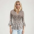 thumbnail image 6 of lcziwo Women's 3/4 Sleeve Tops Casual Button Down Shirts Fashion Floral Print Tees Loose Pleated Hide Belly Tunic Top Vacation Beach Outfits Multicolor L, 6 of 9