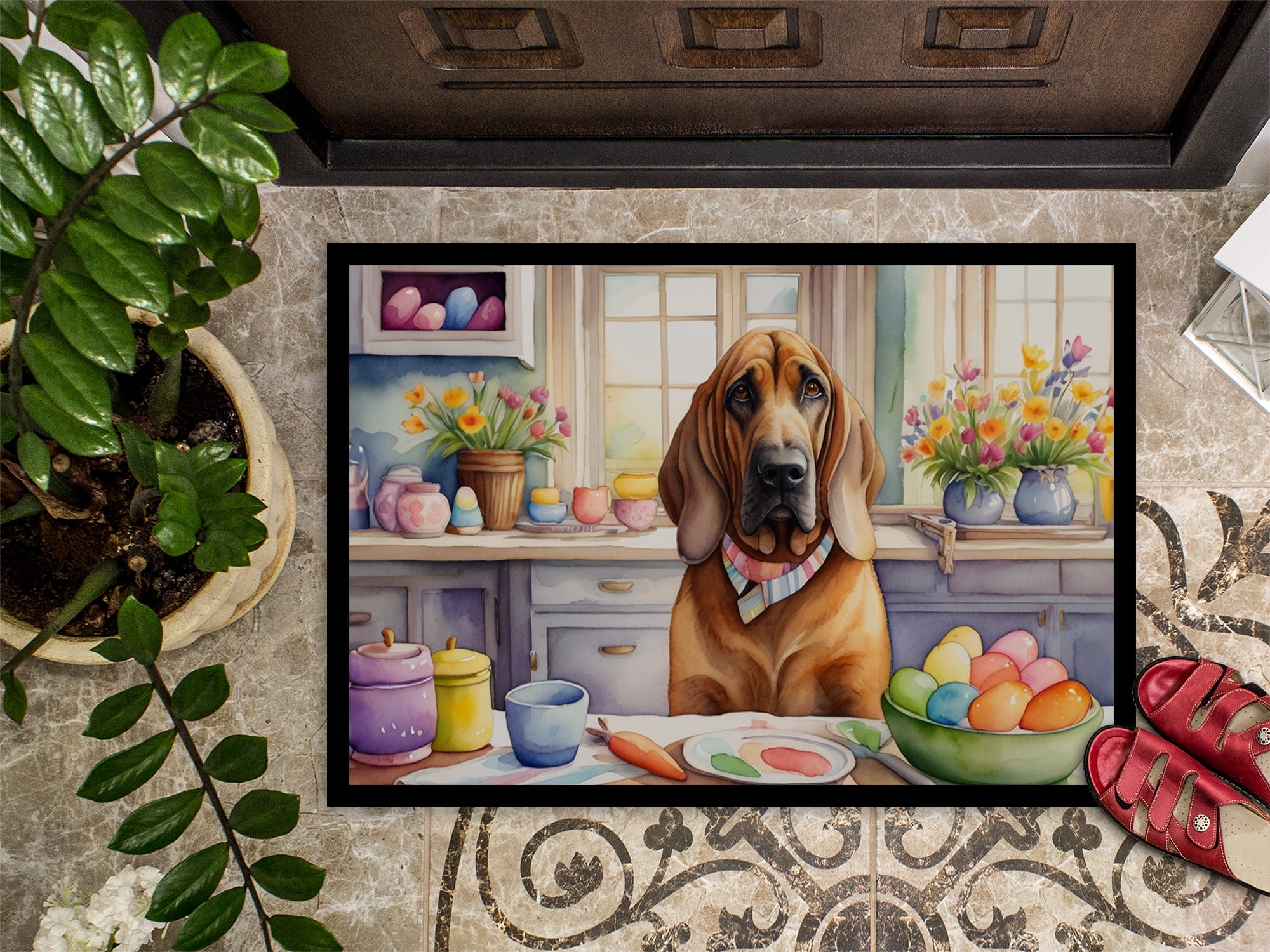 Decorating Easter Yorkshire Terrier Doormat