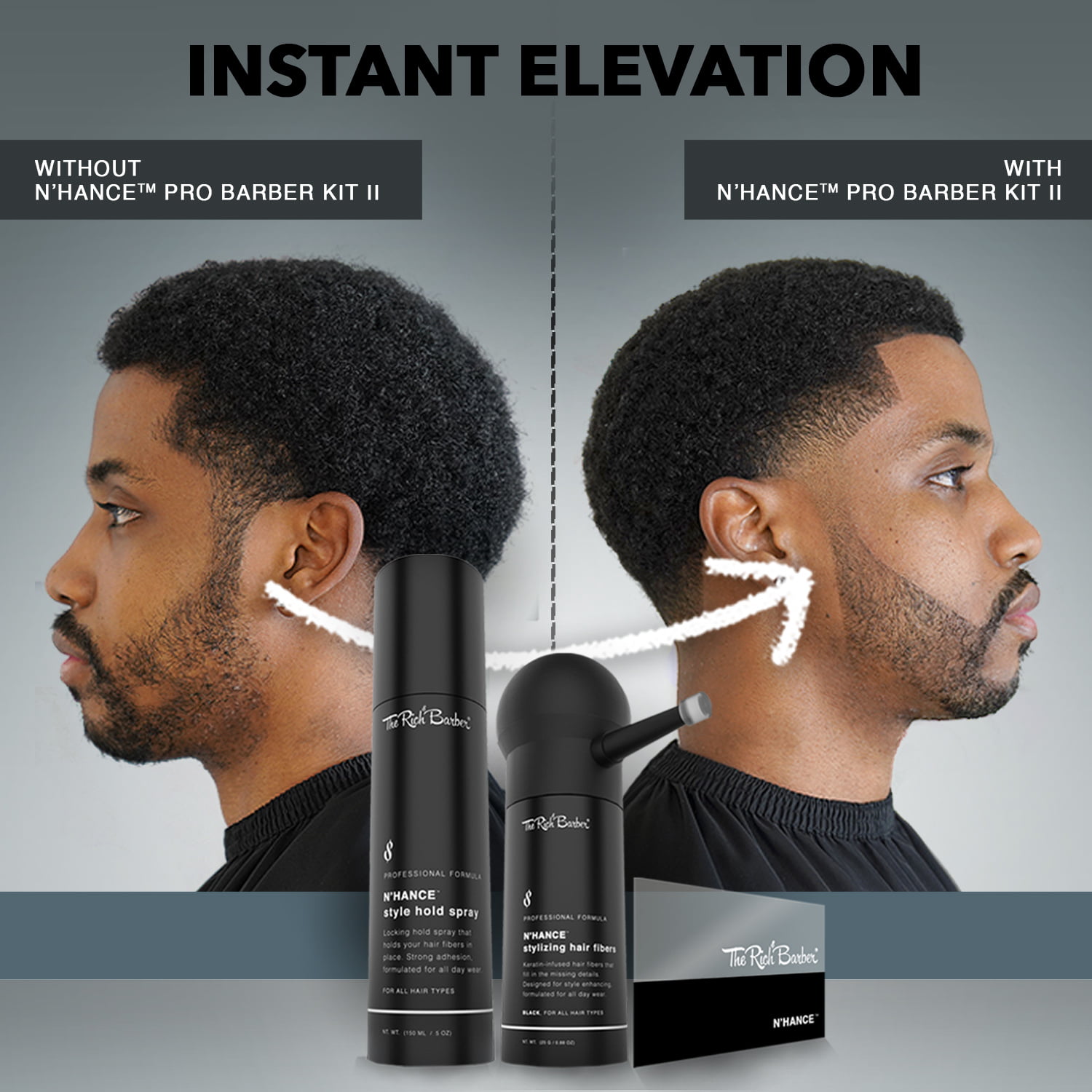 The Rich Barber N'Hance Hair Fibers, Hold Spray & Applicator Set | Natural  Concealing Hair Thickening Fibers | Long-Lasting Wear For Sharper  Hairlines, Thicker Beard, & Professional Styling (Black) 