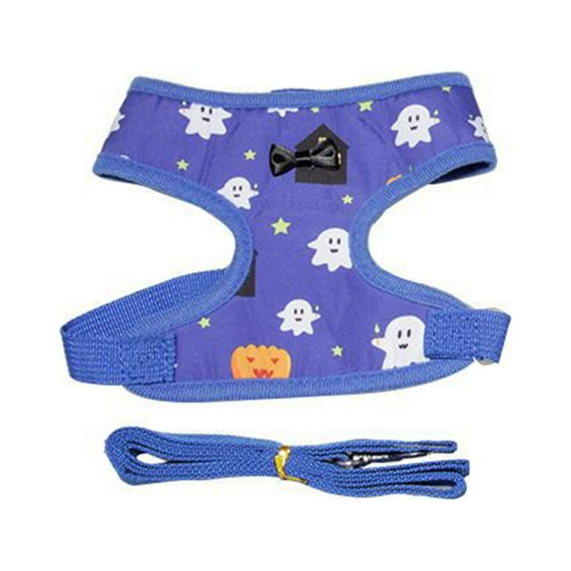 Biplut Pet Chest Strap Set Halloween Series Pattern Decorative Good Air Permeality Pet Cats Dogs Harness Traction Rope Kit for Festival (Blue,XL)