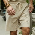 thumbnail image 2 of Labakihah Mens Pants Men's Summer Casual Cotton Linen Drawstring Shorts Pant Solid Pocket Shorts Khaki, 2 of 8