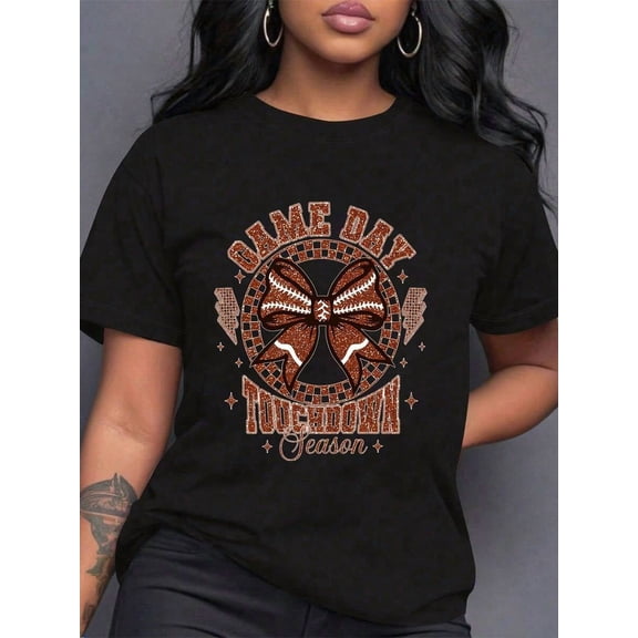 Plus Size Football Mom Shirt - Touchdown Season Game Day Tee with Coquette Bow & Football Graphic | American Football Apparel for Moms | Mother's Day/Birthday/Christmas Gift | S-5X