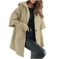 thumbnail image 2 of Olyvenn Mid-Long Hooded Woolen Pea Coat for Women Loose Button Down Wool Blend Jacket Winter Overcoat with Pockets Khaki XL, 2 of 8