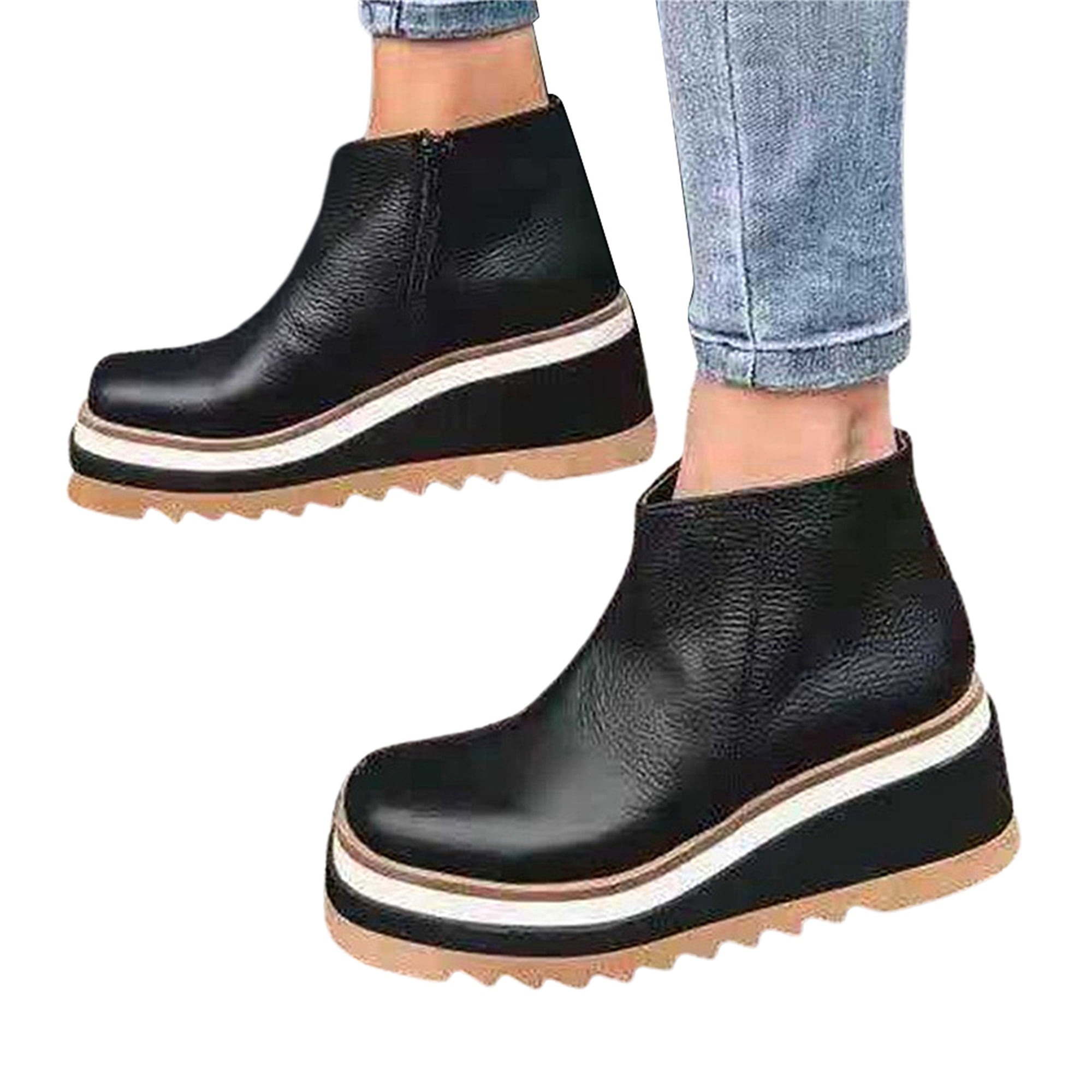 UPAIRS Women Platform Wedge Ankle Boots Winter Warm Booties Shoes