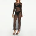 thumbnail image 2 of nvzhuang Women Bikini Cover-Ups Mesh Side Slit Beach Long Dress Swimwear Sunscreen Blouse, 2 of 9