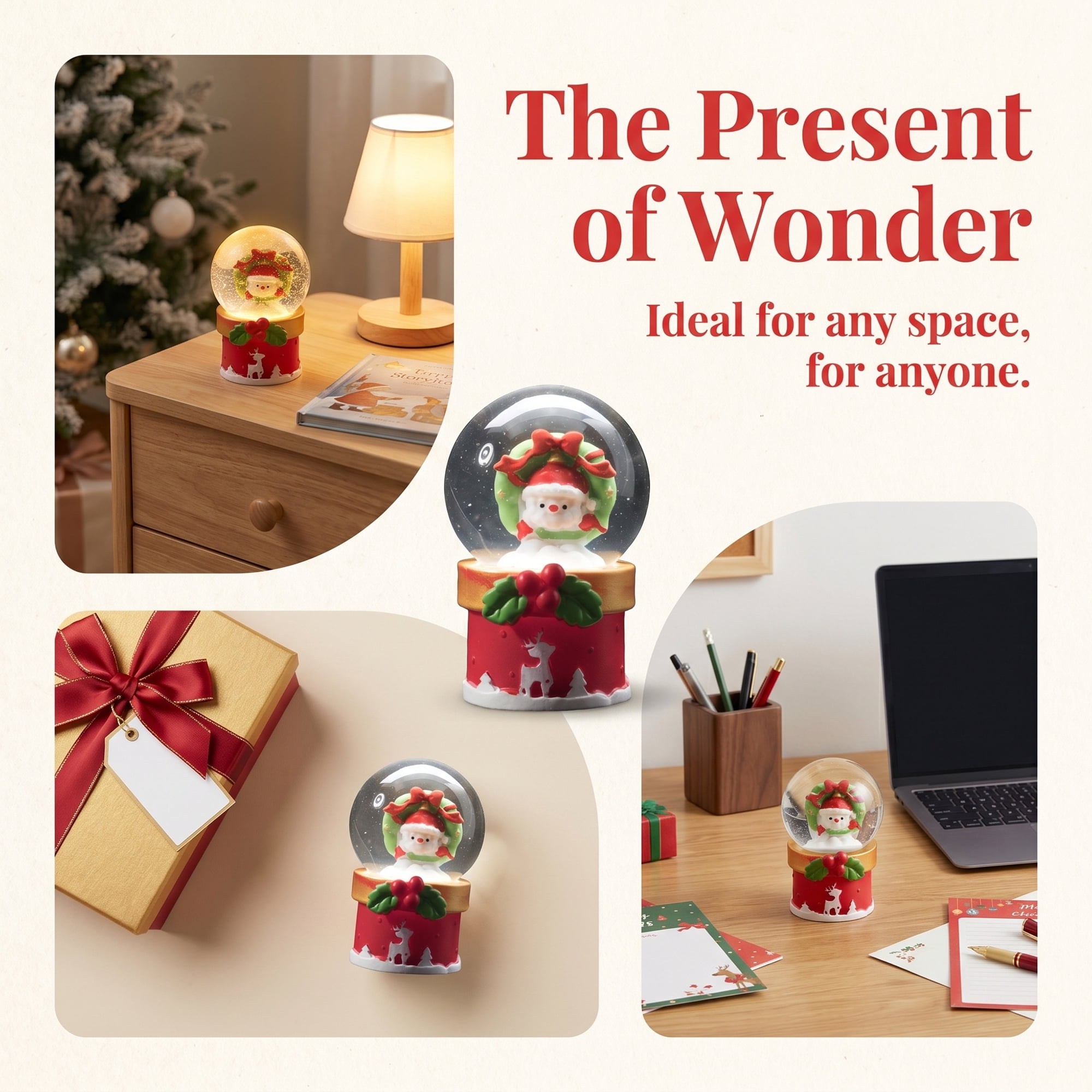 Unique Bargains Light Up Crystal Ball LED Glitter Snow Globe Red F 1.8" x 1.8" x 2.7"
