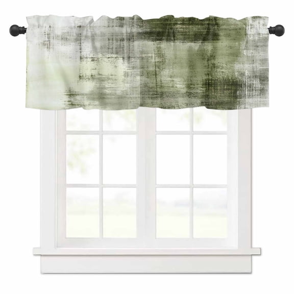 Abstract Art Valances for Windows Vintage Green Collage Oil Painting Rod Pocket Curtain Valance Window Treatment Short Curtains for Kitchen Living Room, 54"x18"