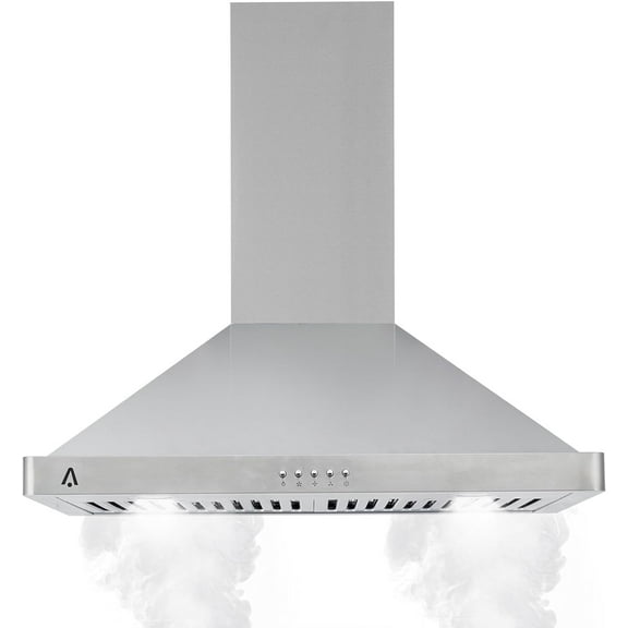 Range Hood 30 inch Wall Mount with 400 CFM,Ducted/Ductless Range Hood Stainless Steel with Touch Control 3 Speed Exhaust Fan, Adjustable Chimney & LED Light, Silver