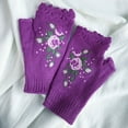 thumbnail image 3 of Xfvqtps Fingerless Gloves for Womens Thumb Hole Wrist Knitting Crochet Flower Embroidery Hollow Out Lace Fashion Thermal Warm Winter Mittens Purple, 3 of 4