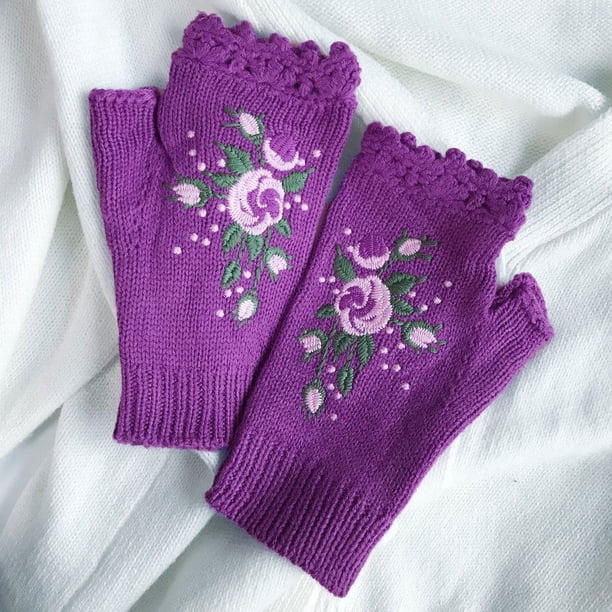 Guantes de mujer Guantes de invierno Guantes de punto Guantes cálidos de terciopelo bordados Guantes de exterior Guantes de mujer