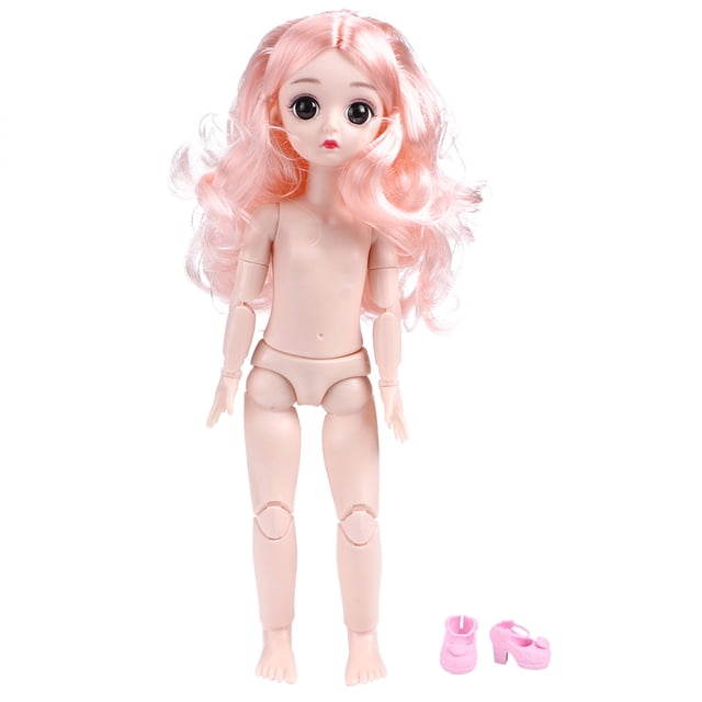 Muñeca de 30 cm, bonita y a la moda, para niñas y niños, con articulaciones móviles, regalo de cumpleaños (pelo rizado, cuerpo rosa, 30 cm y zapatos).