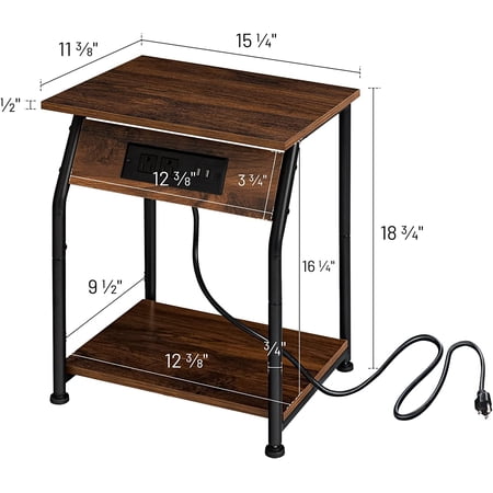 Labcosi Set of 2 Side Tables  18.9” Tall Rustic End Tables for Living Room and Bedroom  Nightstand with Charging Station  Small Furniture with USB Ports and Outlets  Rustic Oak Color