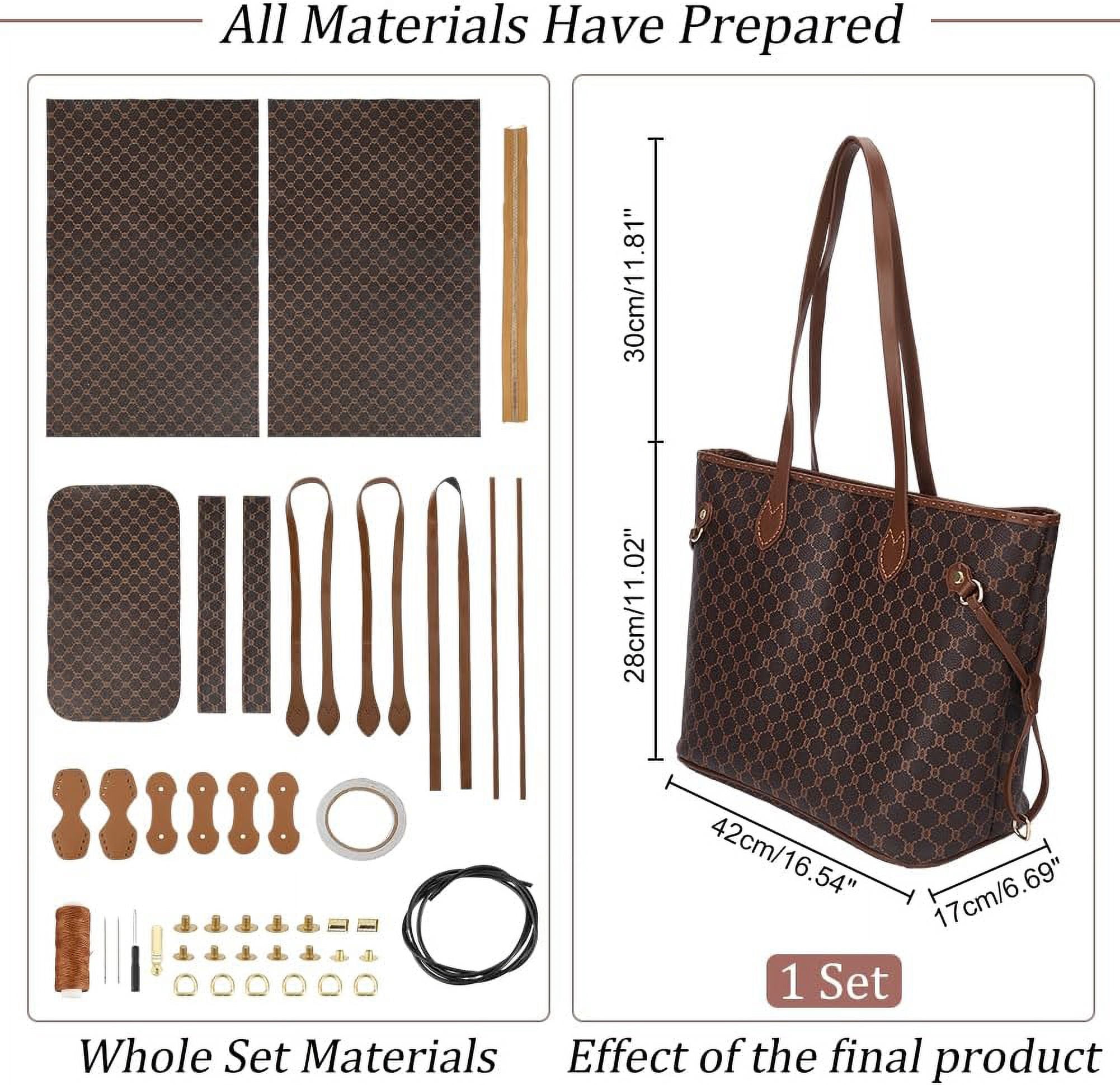 DIY PU Leather Tote Bag Kit DIY PU Leather Shoulder Bags Sew on Making Kit Handmade Handbag Sewing Material Tools Set Handmade Purse Craft Making Project Personalized Women Gift Beige PapayaWhip