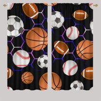 Boys Sports Ball Bedroom Blackout Curtains Football Soccer Basketball Colorful Neon Lights Thermal Insulating Window Curtain Panels for Bedroom with Rod Pocket W84 x L84 Inch