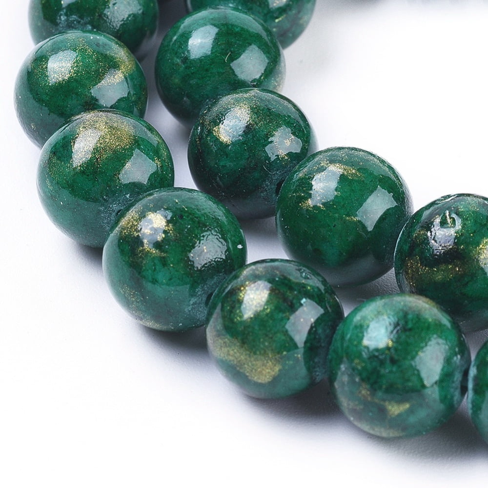 10 strand Natural Mashan Jade Beads Strands with golden Foil Dyed Round Dark Green 6mm Hole: 1mm 70pcs/strand 15.75 inch(40cm)
