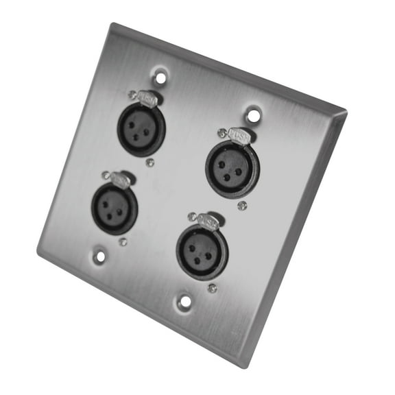 Seismic Audio  Stainless Steel Wall Plate - 2 Gang with 4 XLR Female Connectors Silver - SA-PLATE29