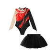 thumbnail image 5 of TiaoBug Kids Girls Ballet Dance Outfits Sparkle Long Sleeve Leotards with Tutu Skirt Figure Skating Performance Costume Red&Black 10, 5 of 7