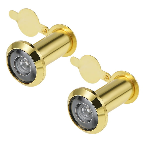 Brass 220-degree Door Viewer Peephole with Cover for 37mm-55mm Doors, Polished Gold Finish, 2 Pcs