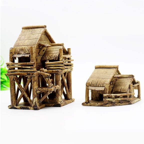 FRCOLOR Fish Tank Decorations Ceramic Thatched House Water Landscape Decoration 15X9X9cm