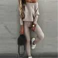 thumbnail image 2 of BLOCLOALO 2 Piece Lounge Set Workout Sets Women's Solid Color Round Neck Sportswear Pullover Fall Winter Casual Set Long Sleeve Tops Plus Size Workout Sets Comfy Lounge Set Khaki Xl, 2 of 8
