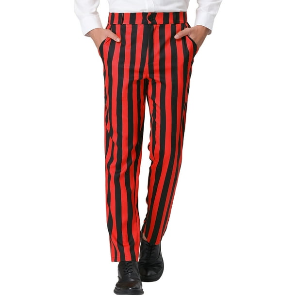 Pantalones INSPIRE CHIC para hombres, pantalones a rayas, ajuste ceñido, bloque de color, con botones y cremallera, pantalones de vestir 38 rojo y negro