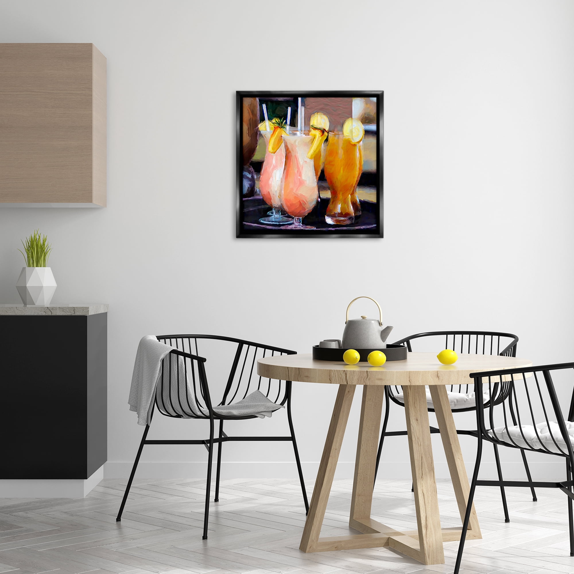 Stupell Industries Tropical Cocktails on Tray Food & Beverage Painting Black Floater Framed Canvas Art Print Wall Art, 25 x 25