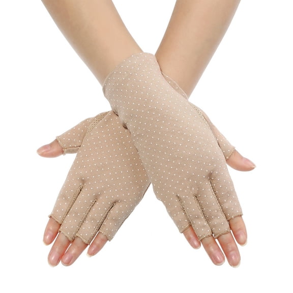 HOMEIORA Sun Gloves for Women UV Protection Fingerless Non Slip Sunscreen Driving Gloves for Summer Outdoor - Khaki, 1 Pair