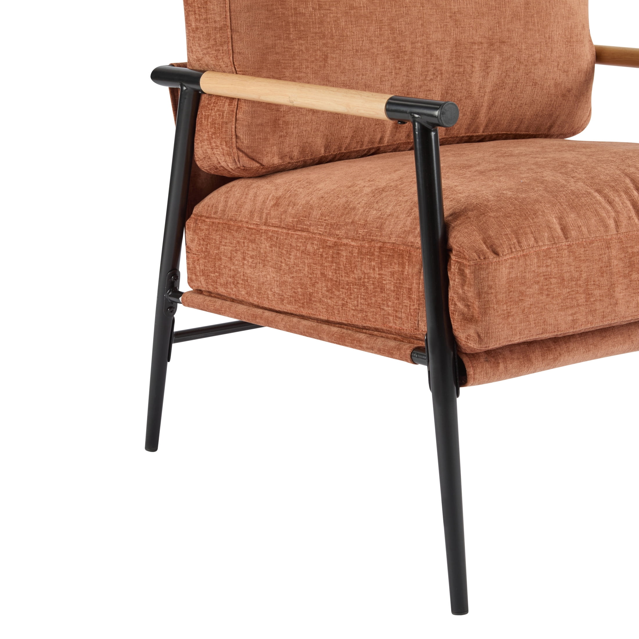 Christopher Knight Home Mid-Century Modern Upholstered Accent Chair, Wooden Armrest, Metal Frame, Orange