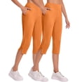 thumbnail image 2 of FUNUONY High Waisted Yoga Pants for Women with Pockets Capri Leggings for Women Workout Leggings for Women Yoga Capris Pants High Waisted Crop Work Pants Summer Casual Slacks Yoga Dress Pant Orange L, 2 of 7