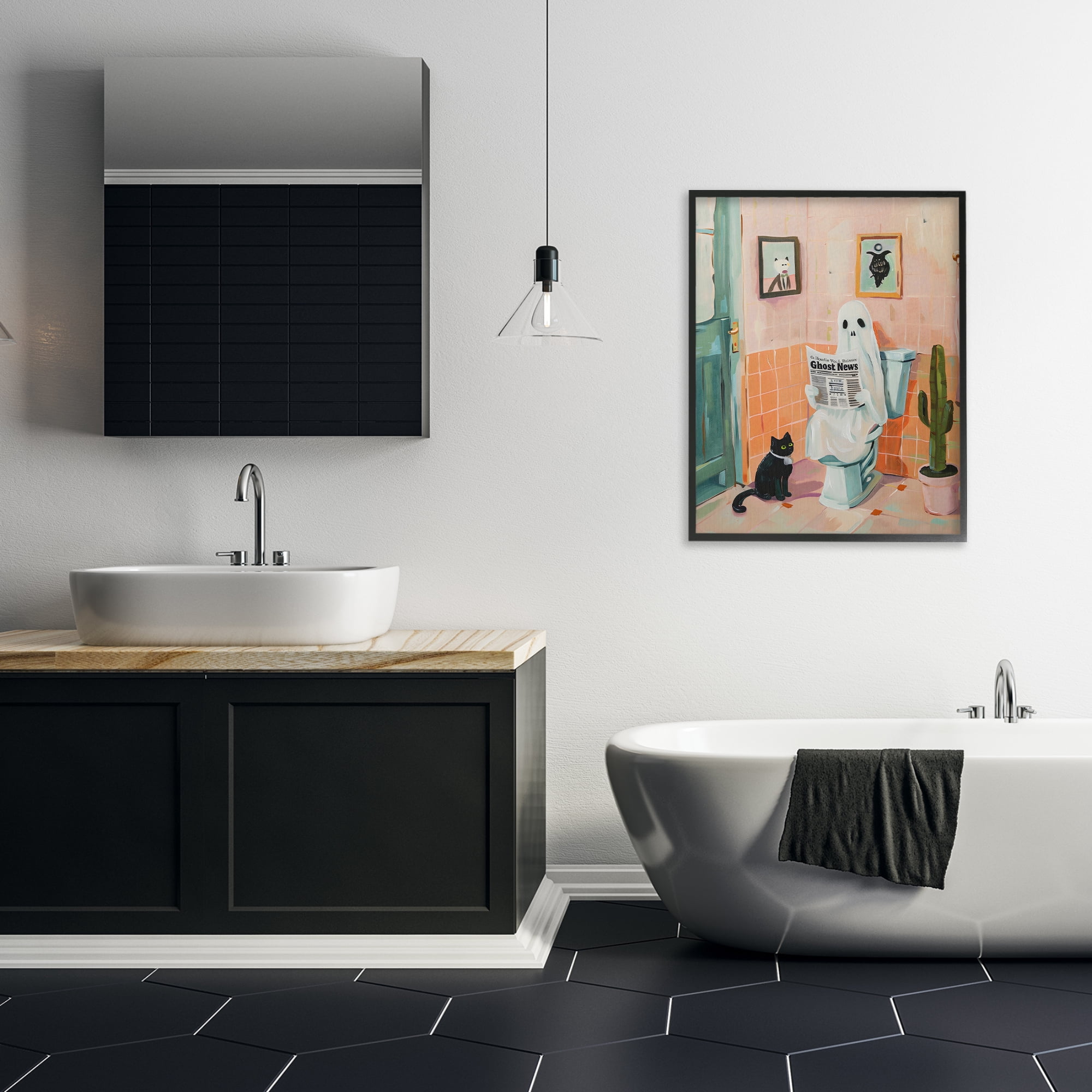 Stupell Industries Ghost Reading Newspaper Black Framed Giclee Art, design by The Prints Vibe