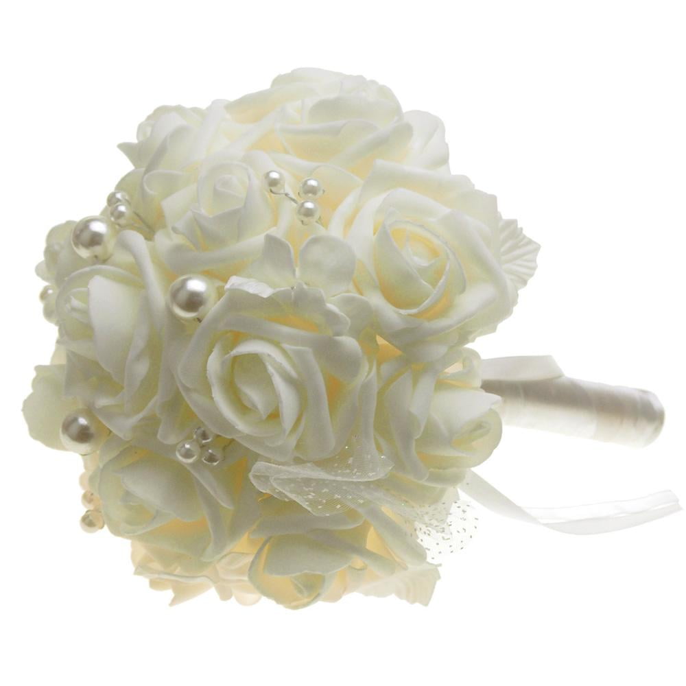 Rose Silk Ivory Black  and Foam  Wedding Bride Bridesmaids Crystal Bouquet Posy 