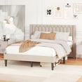 thumbnail image 4 of Gymax Queen Size Bed Frame Dutch Velvet Upholstered Platform Bed w/Wingback Headboard Beige, 4 of 10