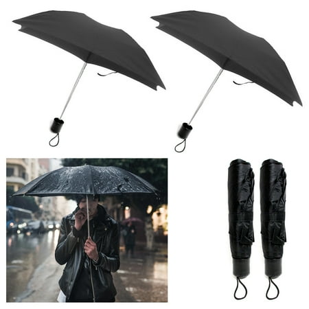 Folded Umbrella - 2 X Folding Umbrella Mini Portable Compact Emergency Weather Travel Black 36