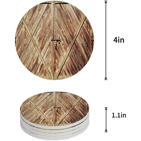 

ZHANZZK Rustic Wooden Door Set of 6 Round Coaster for Drinks Absorbent Ceramic Stone Coasters Cup Mat with Cork Base for Home Kitchen Room Coffee Table Bar Decor